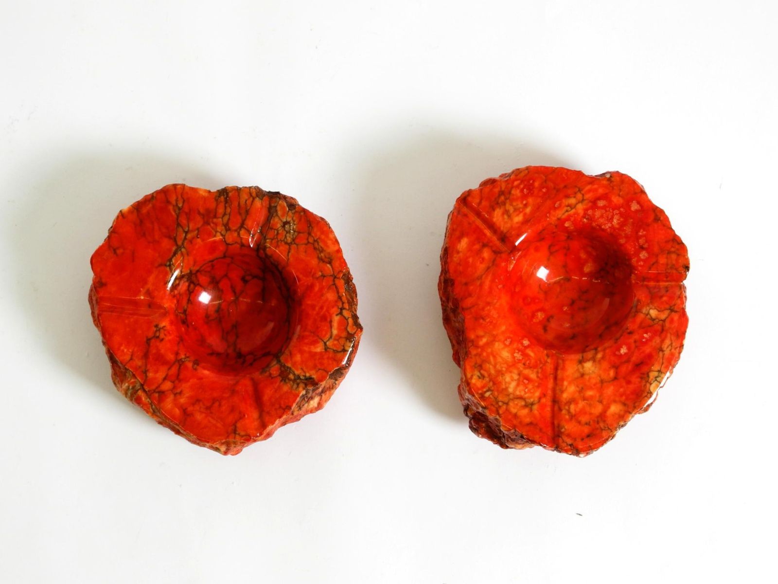 photo vinterior Two Unique Mid Century Standing Ashtrays Consisting Of Red Alabaster Cup