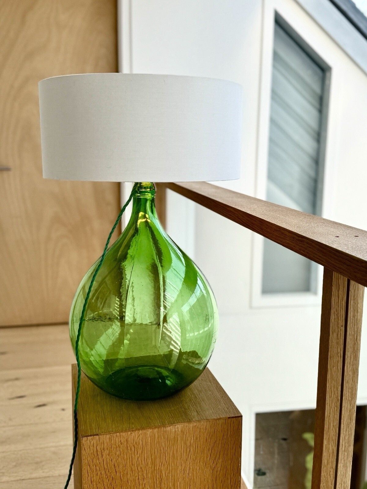 Vintage Large Green Glass Carboy Lamp, Rewired & Pat Tested (Shade Not Included) photo furniture