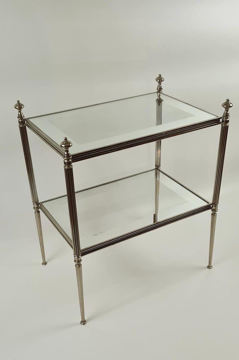 Side Table In Silver Plated Brass And Eglomise Glass, France, 1950s photo furniture