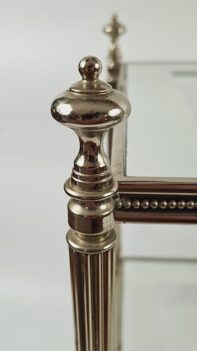 Side Table In Silver Plated Brass And Eglomise Glass, France, 1950s photo Furniture