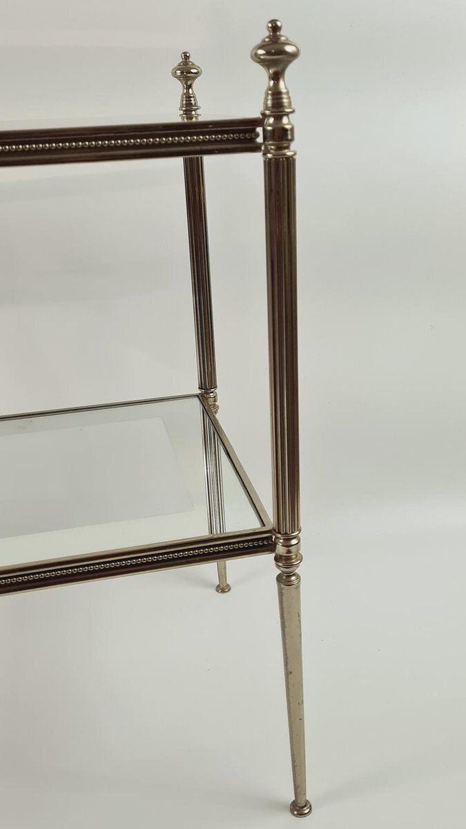Side Table In Silver Plated Brass And Eglomise Glass, France, 1950s photo vintage