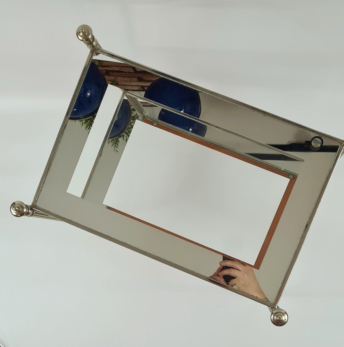 photo vinterior Side Table In Silver Plated Brass And Eglomise Glass, France, 1950s