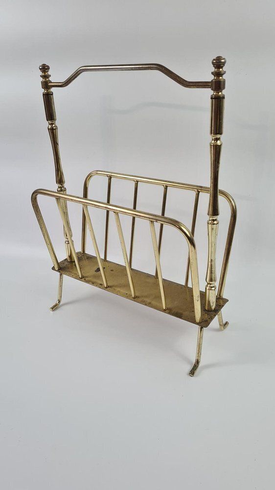 Newspaper Stand In Brass Plated Metal, 1970s photo furniture
