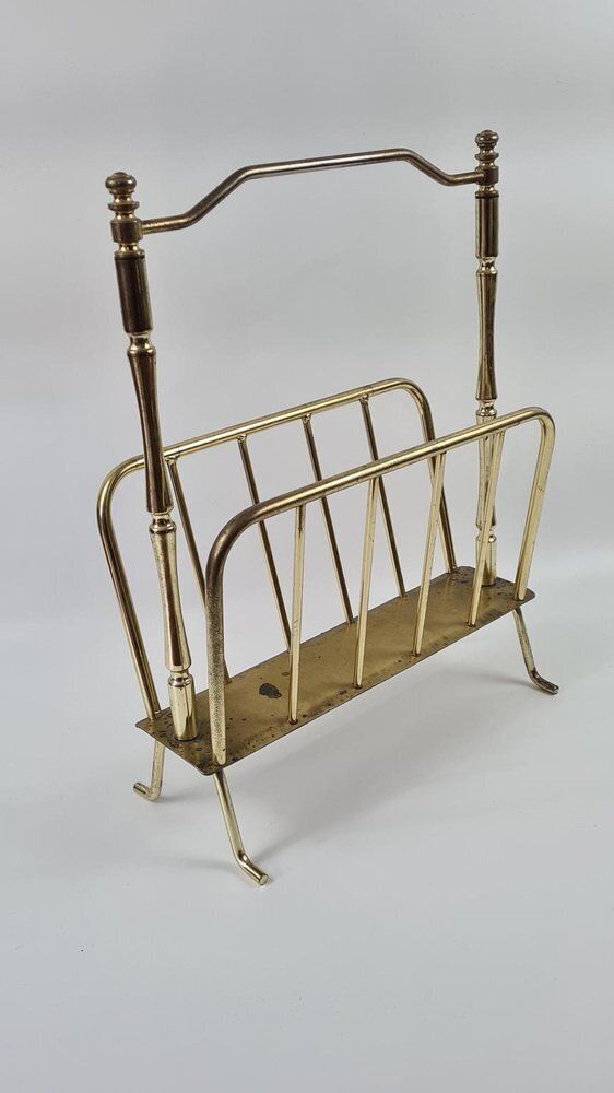 Newspaper Stand In Brass Plated Metal, 1970s photo vintage