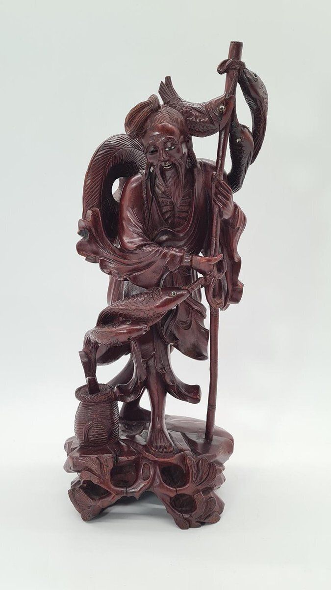 Chinese Figurine Of A Fisherman Or Sage In Boxwood, Early 20th Century photo for sale