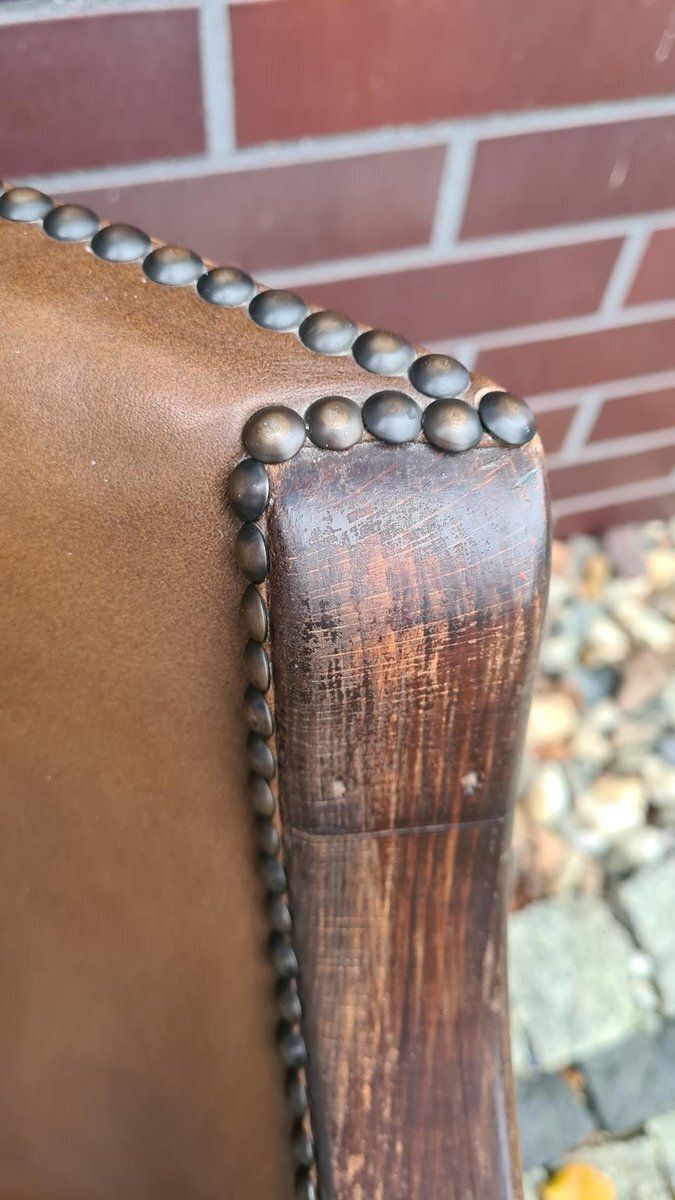 Vintage Chair In Wood And Leather, 1950s photo for sale