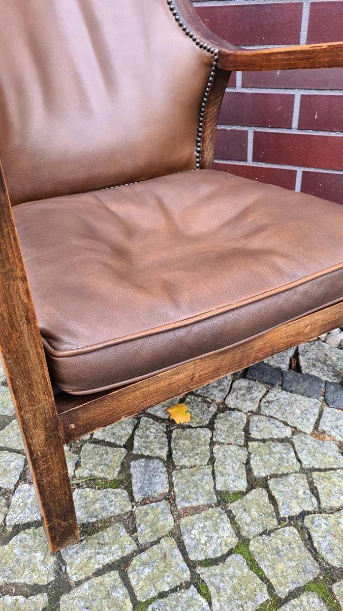 Vintage Chair In Wood And Leather, 1950s photo buy