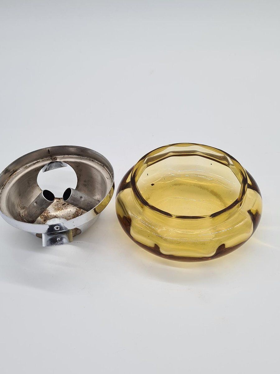 Space Age Ashtray In Orange Glass And Chrome Plated Metal, 1970s photo vinterior
