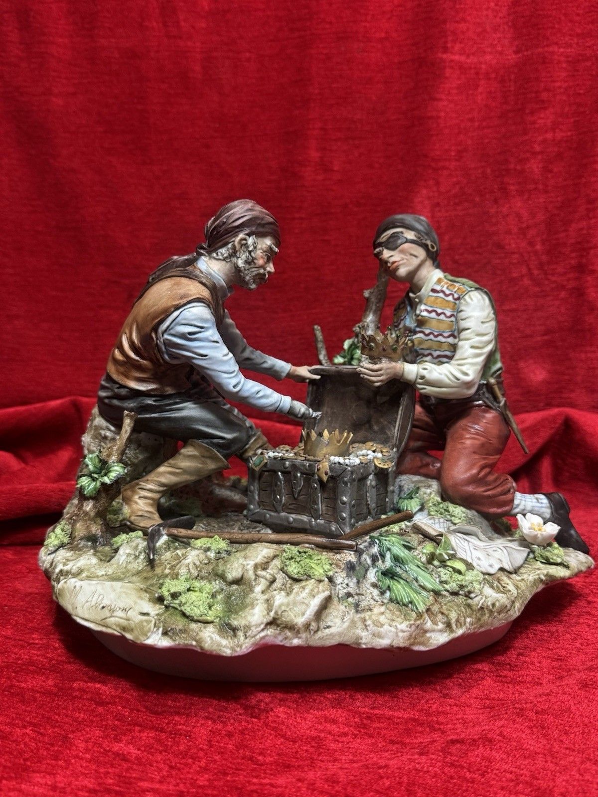 Large Italian Capodimonte Porcelain Figurine 'The Pirates Hidden Treasure'signed