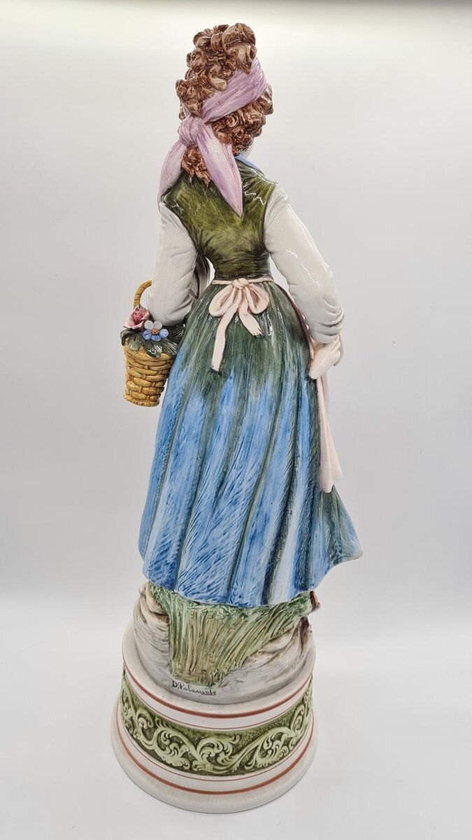 Figure Of Woman Picking Flowers In Ceramic By D. Poloniato, 1980s photo vinterior