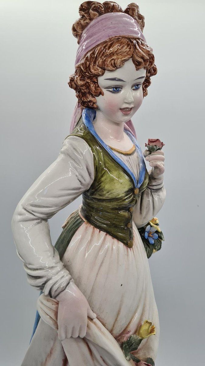 photo furniture Figure Of Woman Picking Flowers In Ceramic By D. Poloniato, 1980s