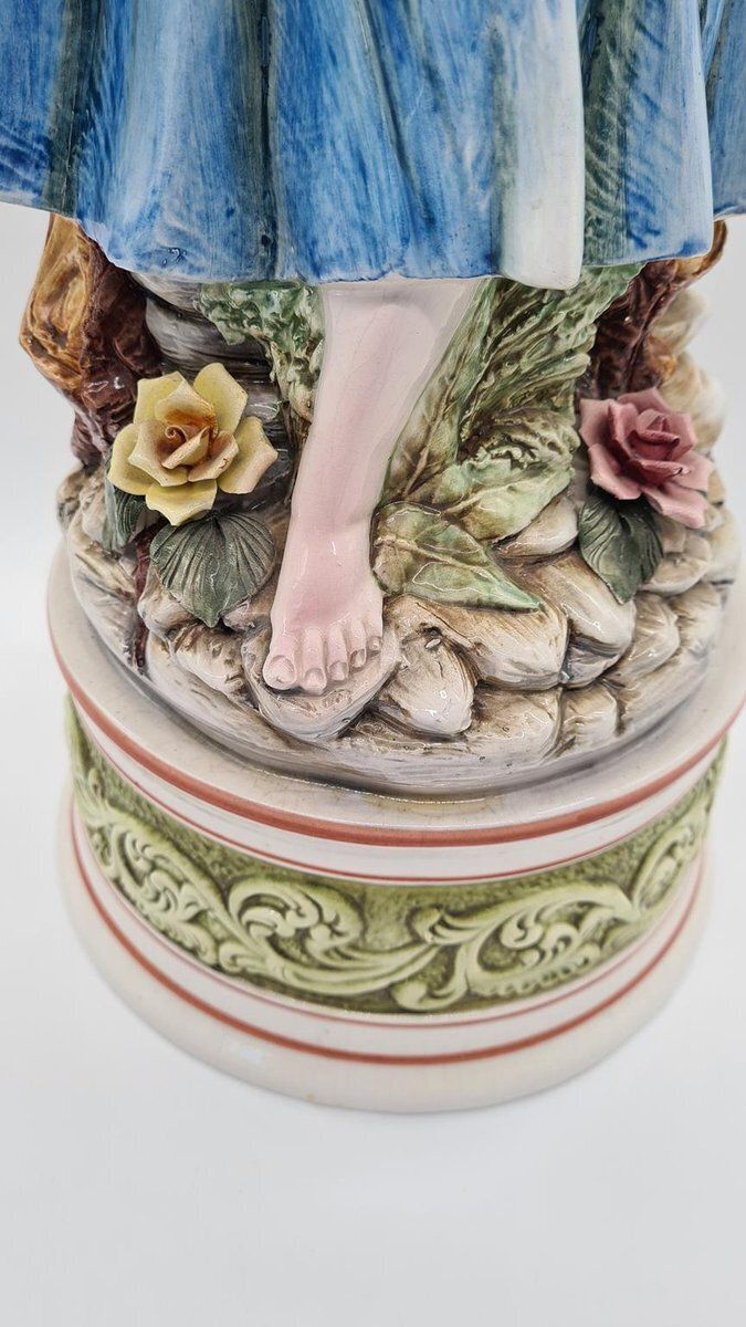 Art Figure Of Woman Picking Flowers In Ceramic By D. Poloniato, 1980s photo