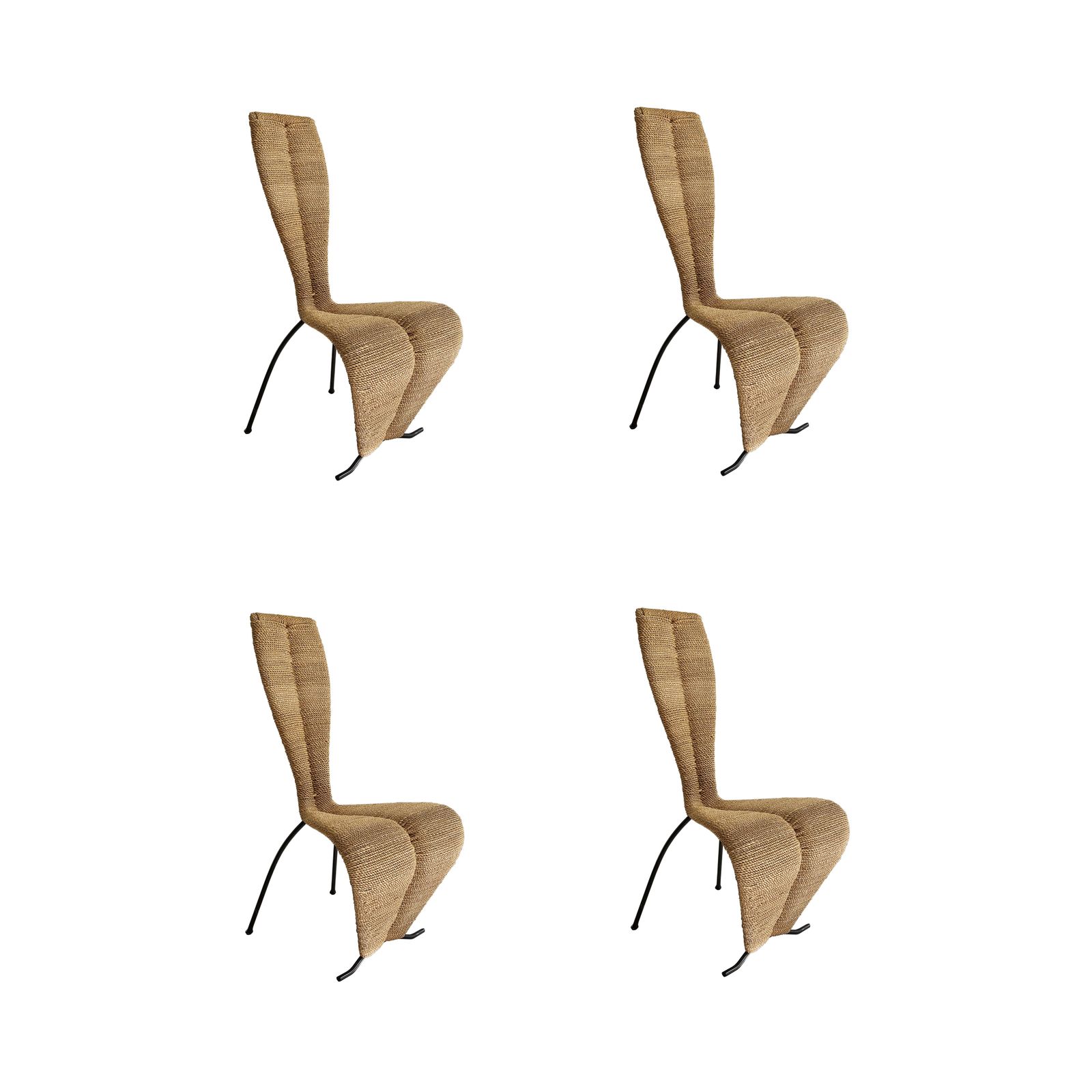 4 X Hourglass Rope Dining Chairs Tom Dixon Style Iron Metal Frame Uk 1980s Postmodern