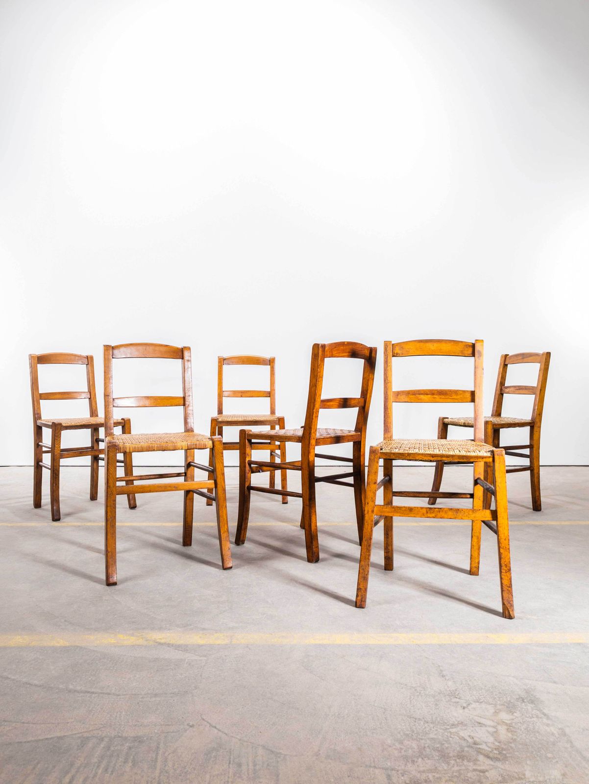 photo furniture 1950's Original French Farmhouse Dining Chairs With Woven Seat   Set Of Four