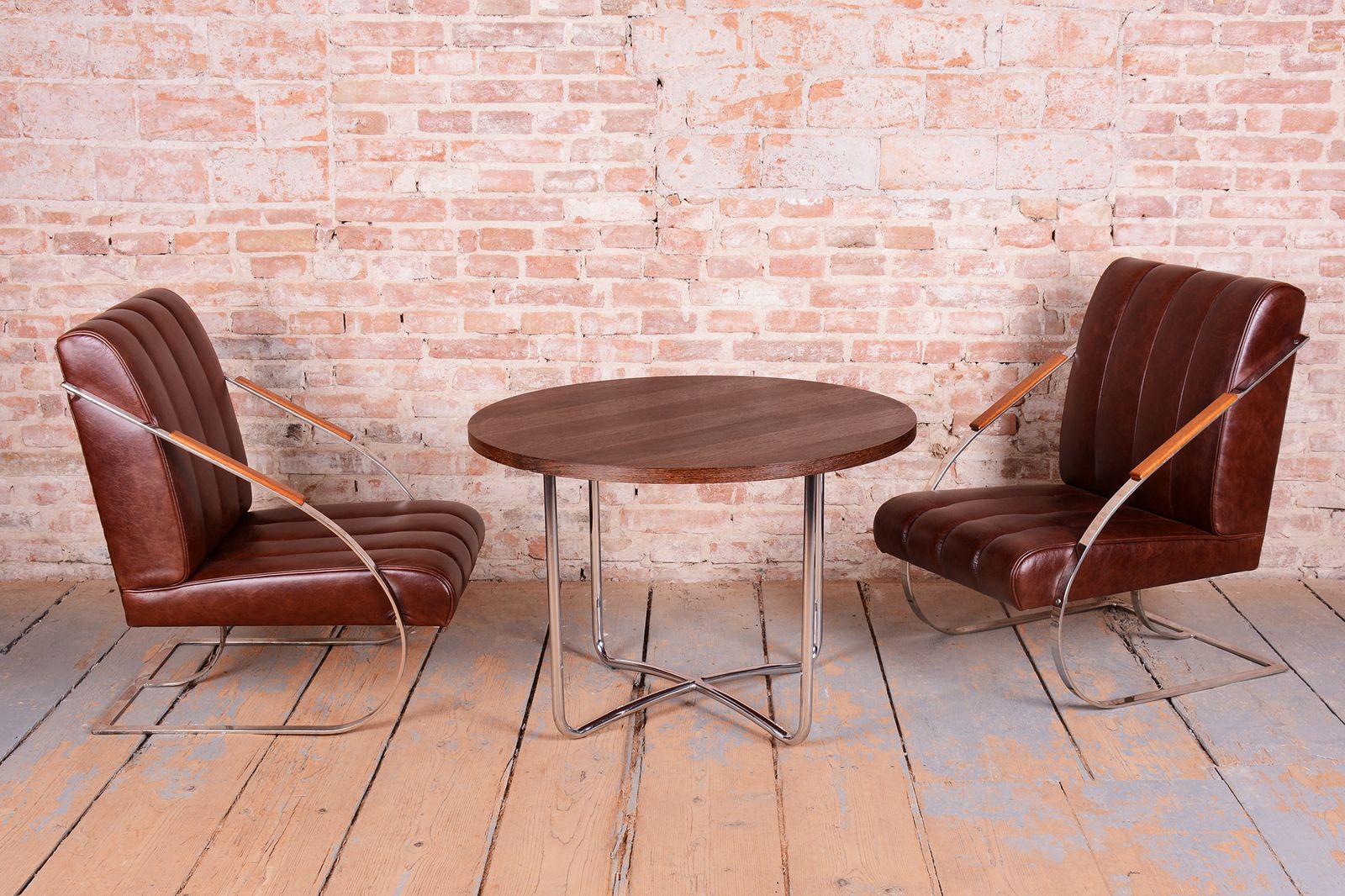 Restored Bauhaus Round Coffee Table, Beech, Wenge, Revived Polish, Czech, 1930s photo buy