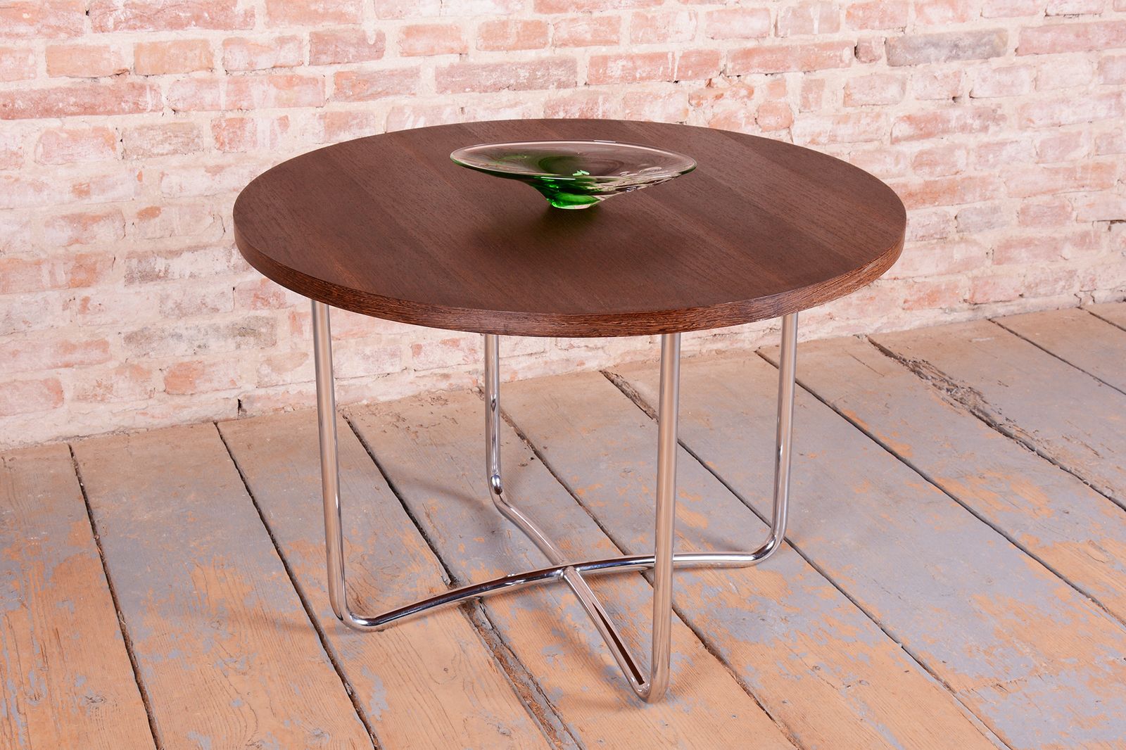 photo for sale Restored Bauhaus Round Coffee Table, Beech, Wenge, Revived Polish, Czech, 1930s