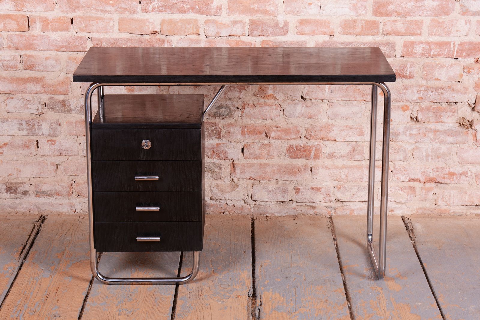 Restored Bauhaus Writing Desk, By Robert Slezák, Oak, Chrome, Czech, 1930s photo for sale