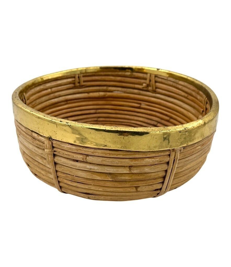 An Italian 1970s Bamboo And Brass Circular Bowl