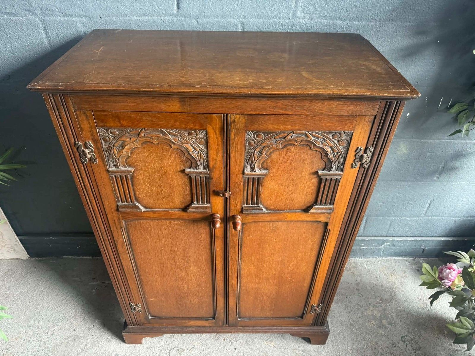 Antique Vintage Carved Mens Small Double Hallrobe/Wardrobe Ready To Be Upcycled photo furniture