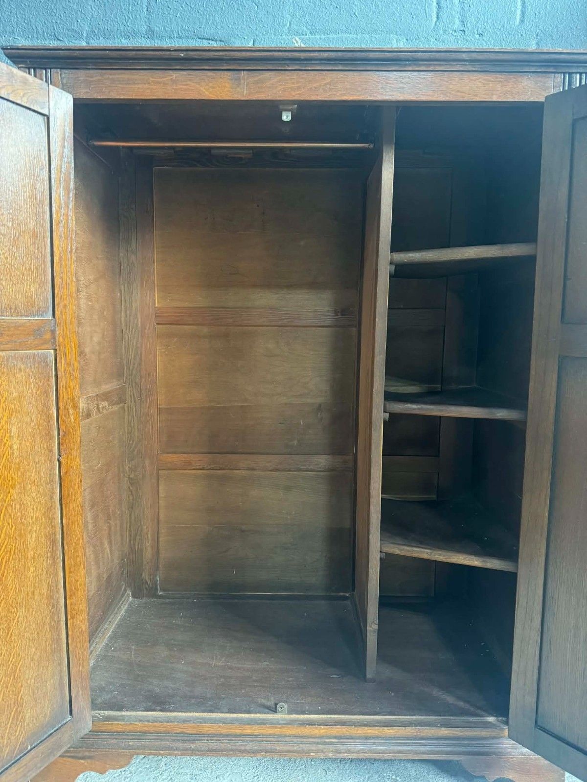 Antique Vintage Carved Mens Small Double Hallrobe/Wardrobe Ready To Be Upcycled photo Furniture