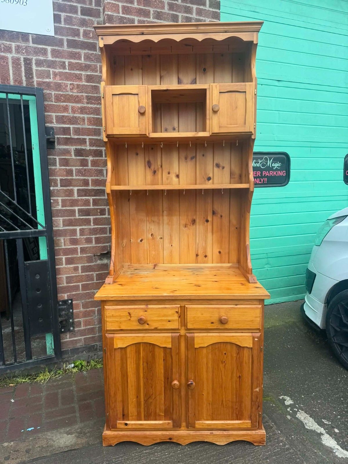 Vintage Small Tall Pine Welsh Dresser Plate Rack Storage Ready For Upcycling photo Furniture