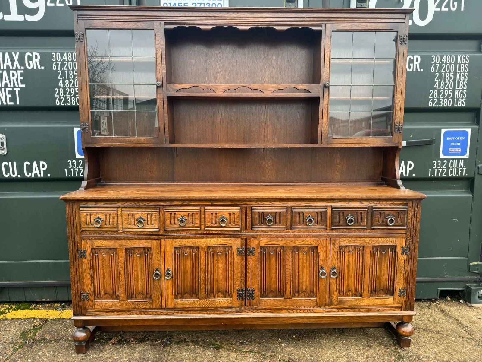 Vintage Extra Large Welsh Dresser Storage Glass Display Ready For Upcycling