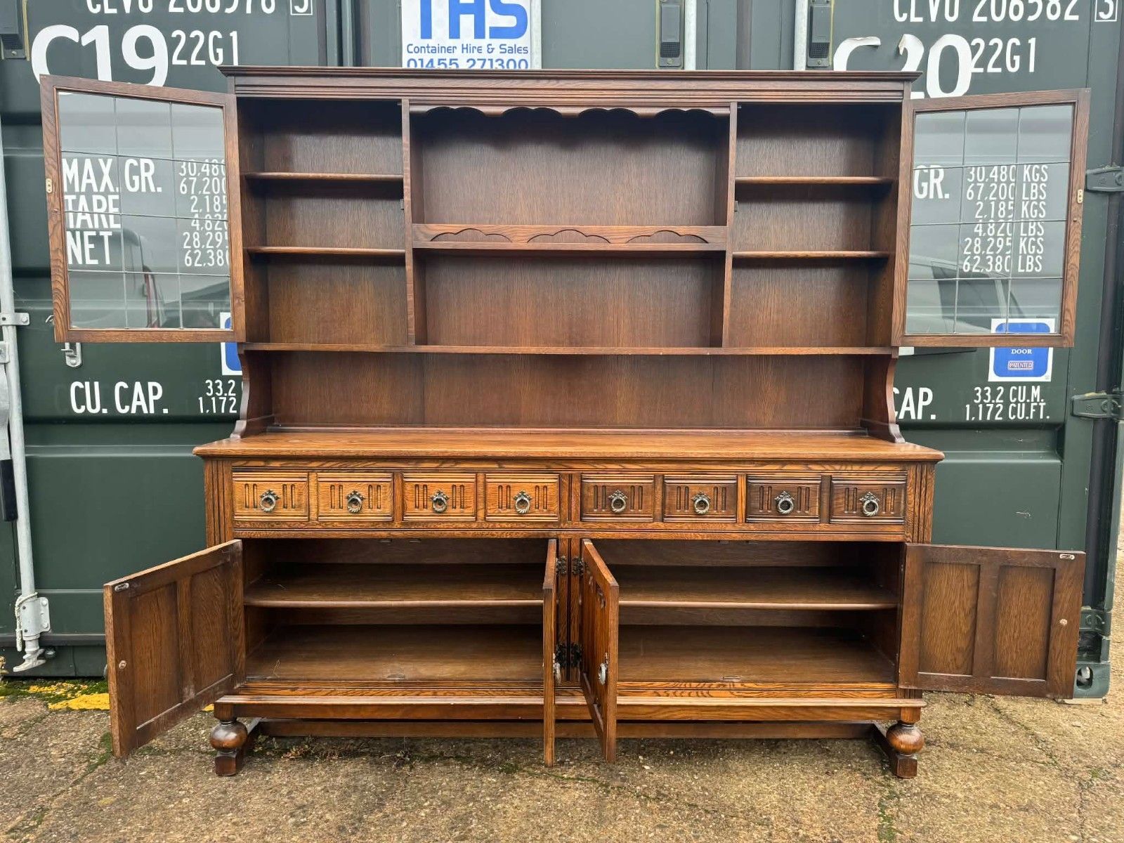 Vintage Extra Large Welsh Dresser Storage Glass Display Ready For Upcycling photo for sale