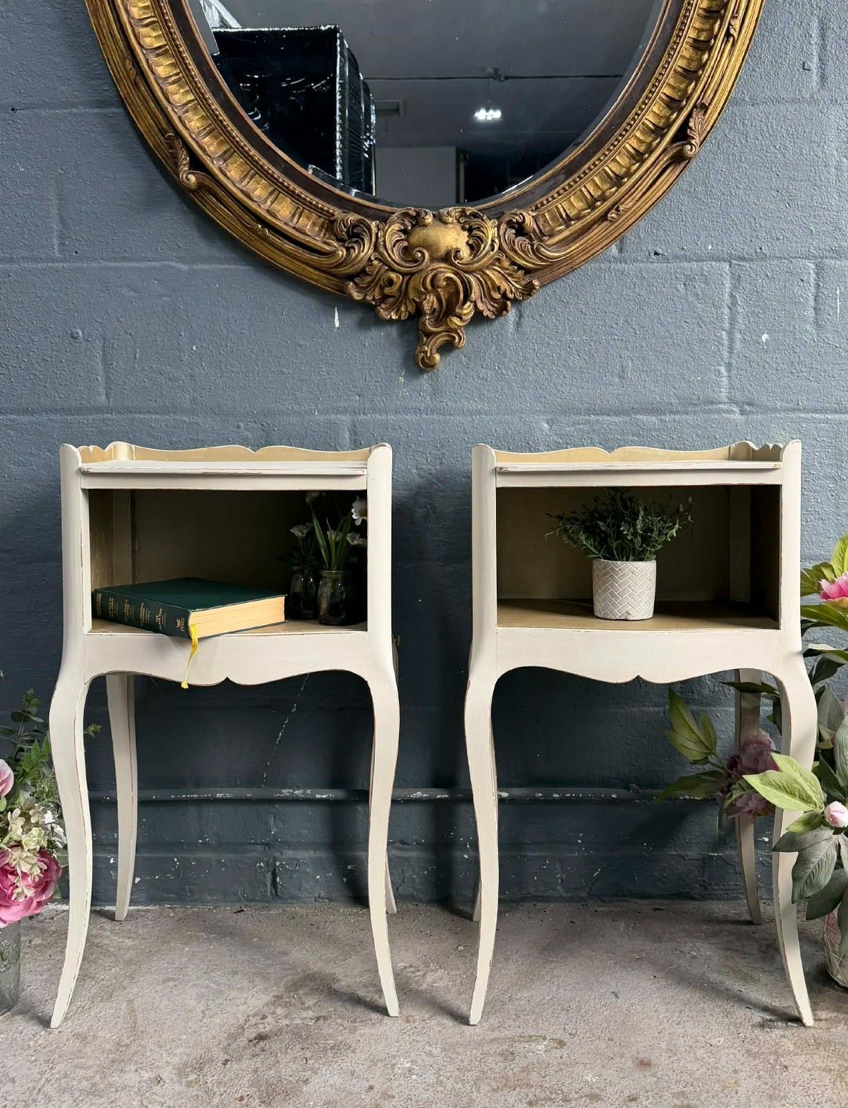 Antique French Pair Of Night Stands/Bedside Tables Upcycled  In A Cream/Beige