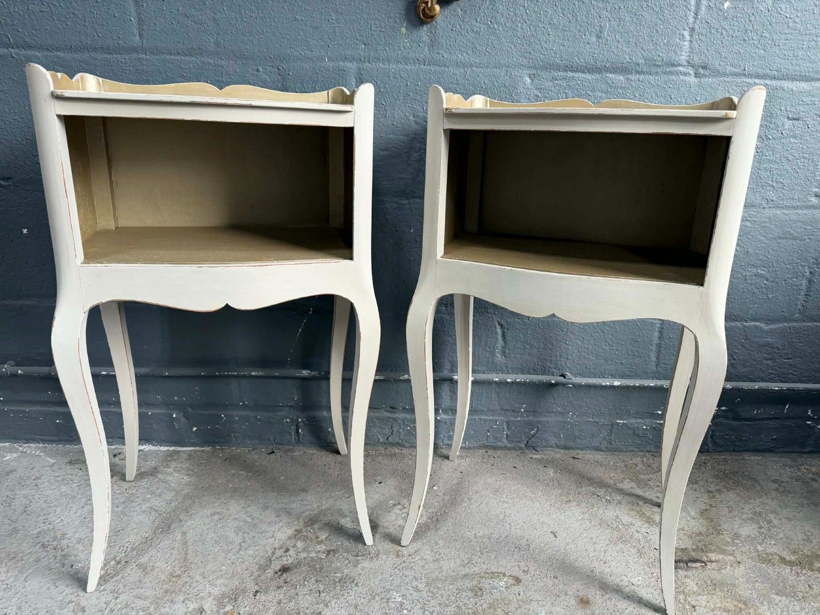 photo furniture Antique French Pair Of Night Stands/Bedside Tables Upcycled  In A Cream/Beige