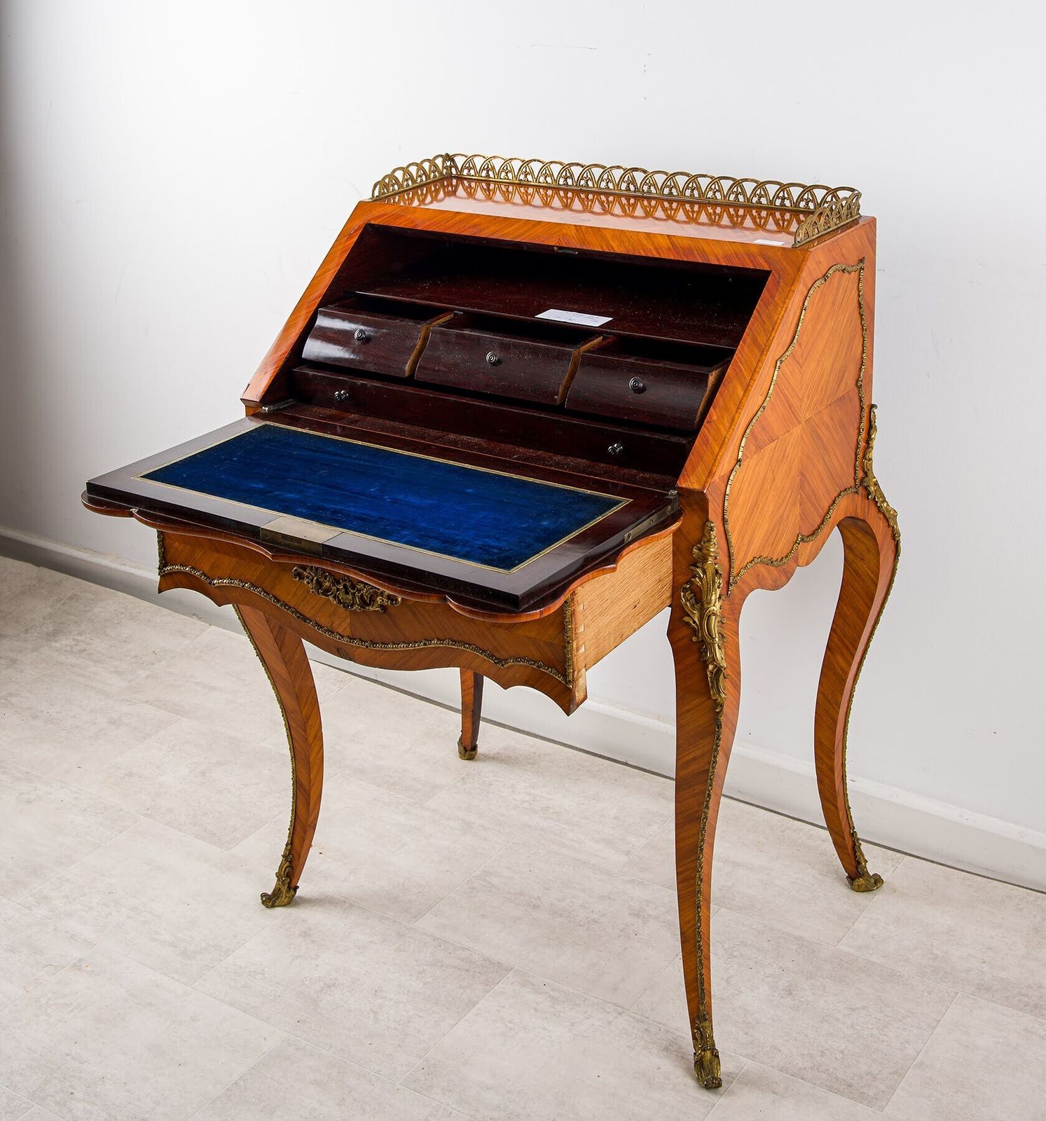 Antique French Kingwood Bureau De Dame With Porcelain Plaque, C.1890 photo vinterior