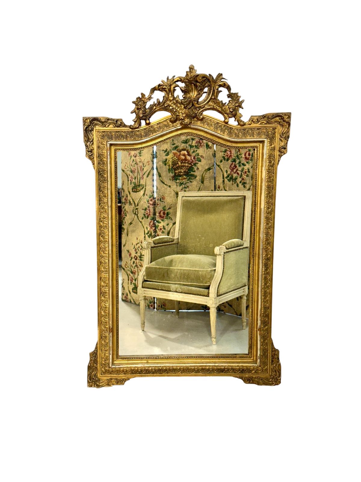 Napoleon III Period Giltwood Mirror With Ornate Crest, 19th Century photo buy