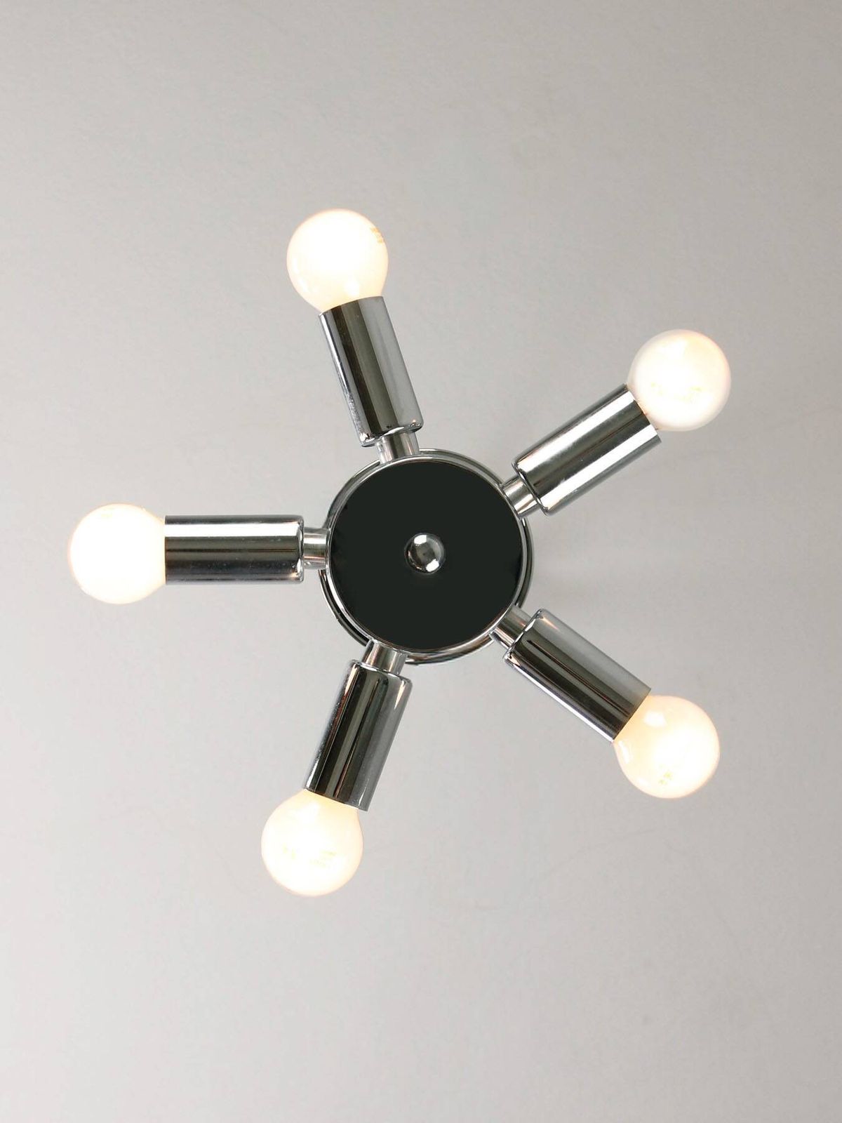 Vintage Italian Chrome And Opaline Glass Ceiling Lamp, 1980s photo vinterior