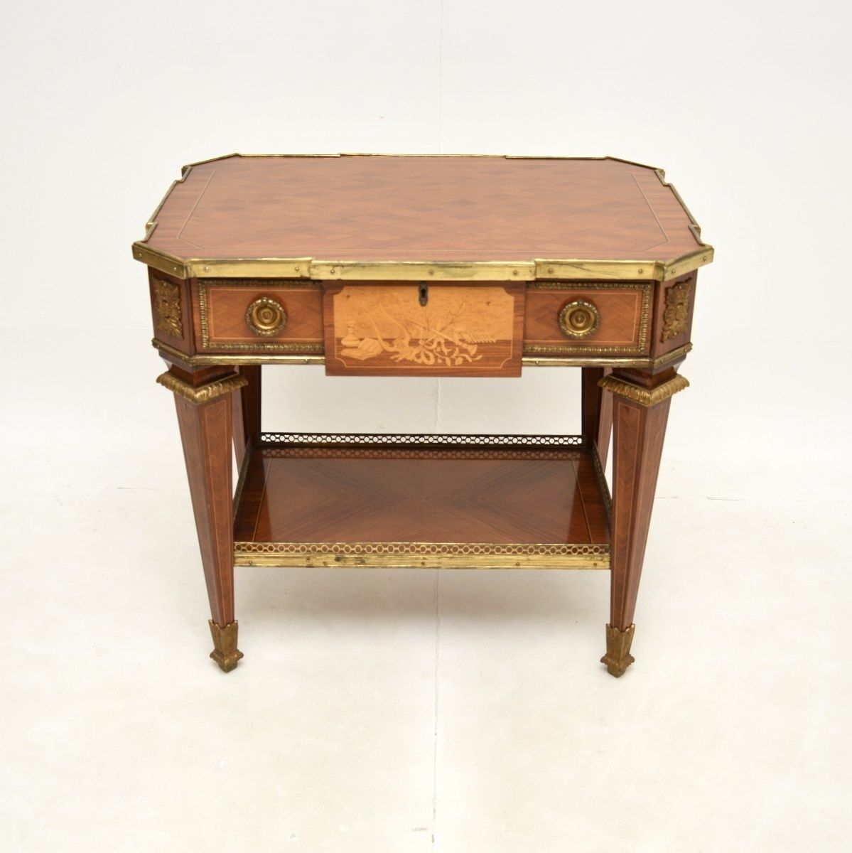 Antique French Inlaid Marquetry Occasional Table photo furniture