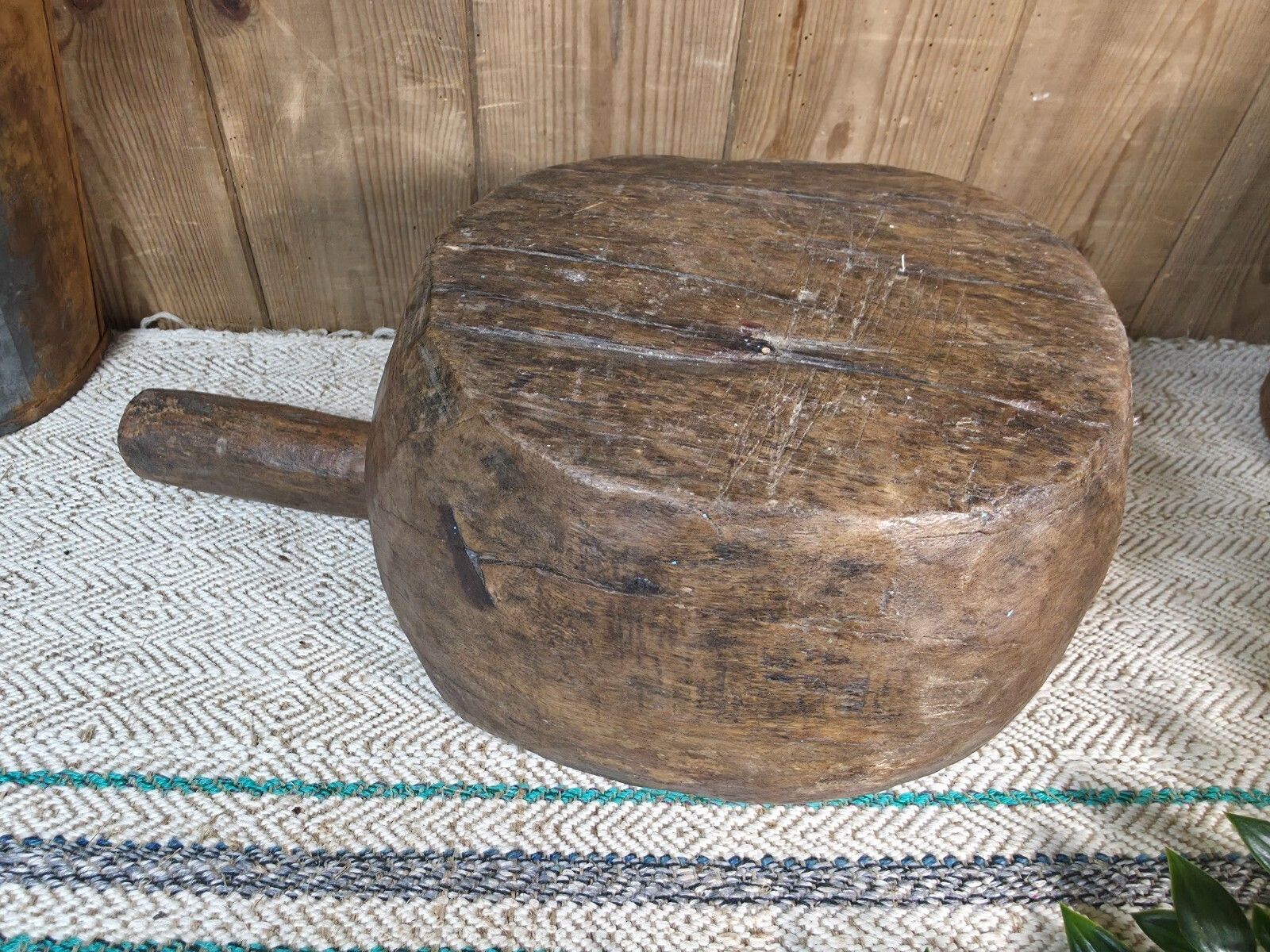 Large Old Vintage Rustic Wabi Sabi Hand Carved Wooden Mortar Bowl Dish photo buy
