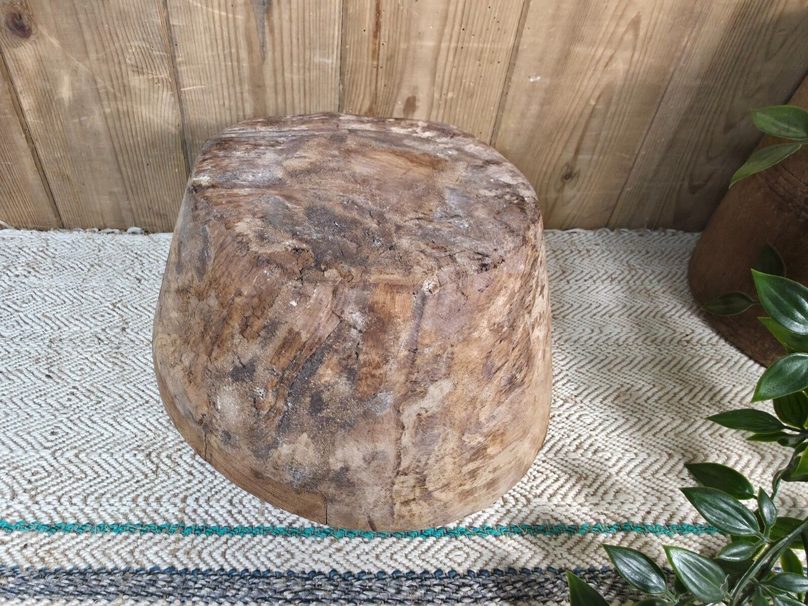 Large Old Vintage Rustic Wabi Sabi Hand Carved Wooden Mortar Bowl Dish photo vinterior