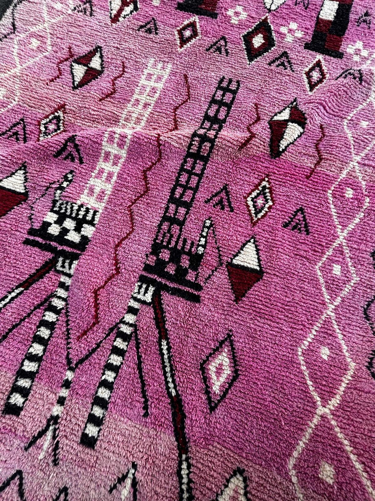 Moroccan Boujad Rug 310x210 Cm – Decorative Handmade Wool Area Rug, Pink Berber Rug, Large Statement Moroccan Rug photo vintage