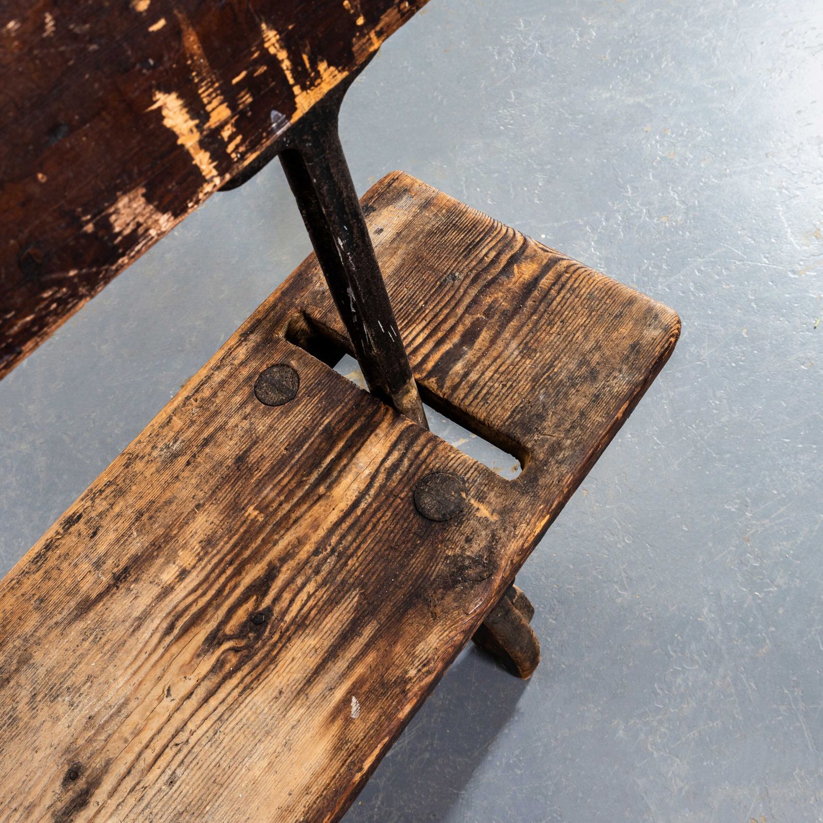 1940’s Pitch Pine English Cast Metal Railway Bench photo furniture