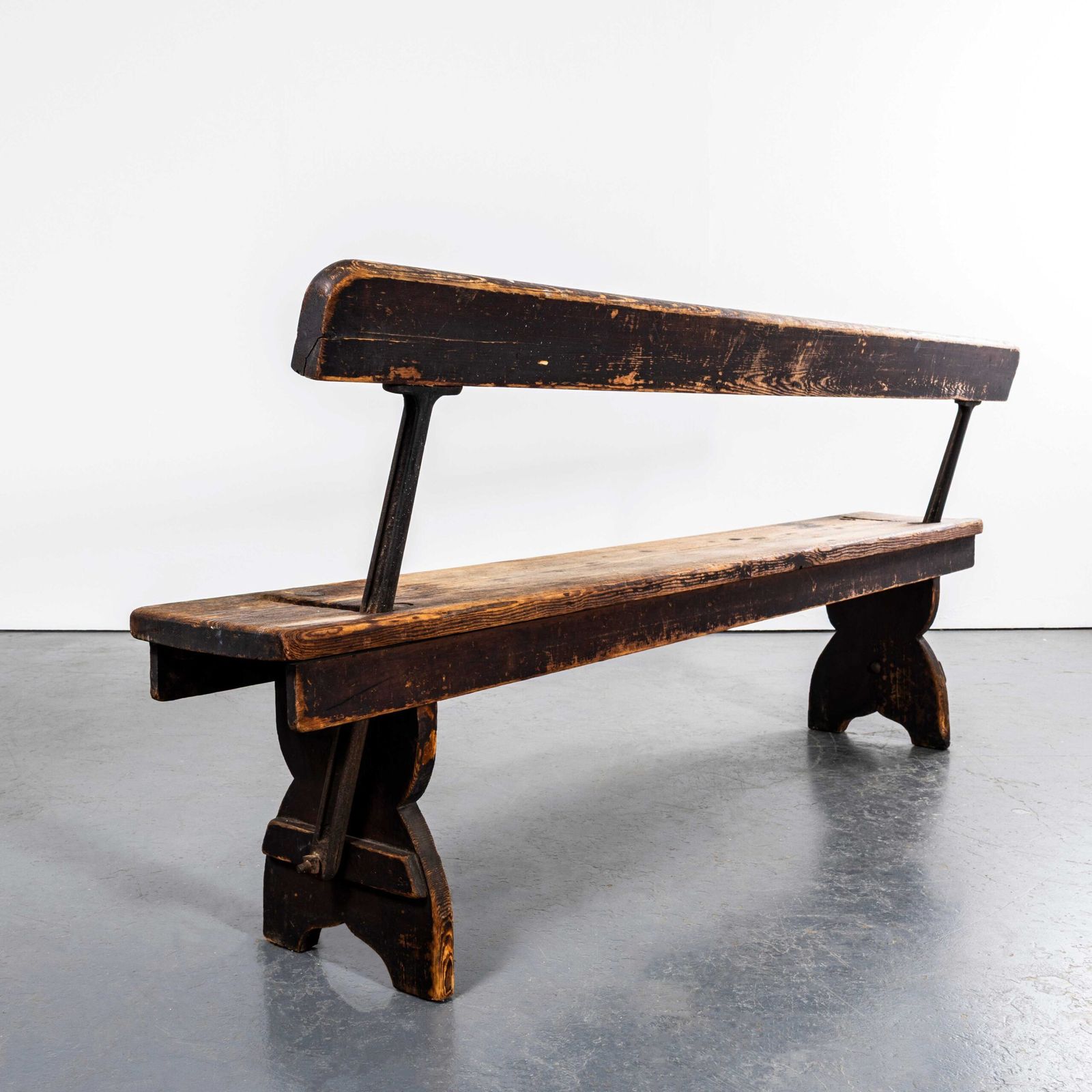 1940’s Pitch Pine English Cast Metal Railway Bench photo vintage