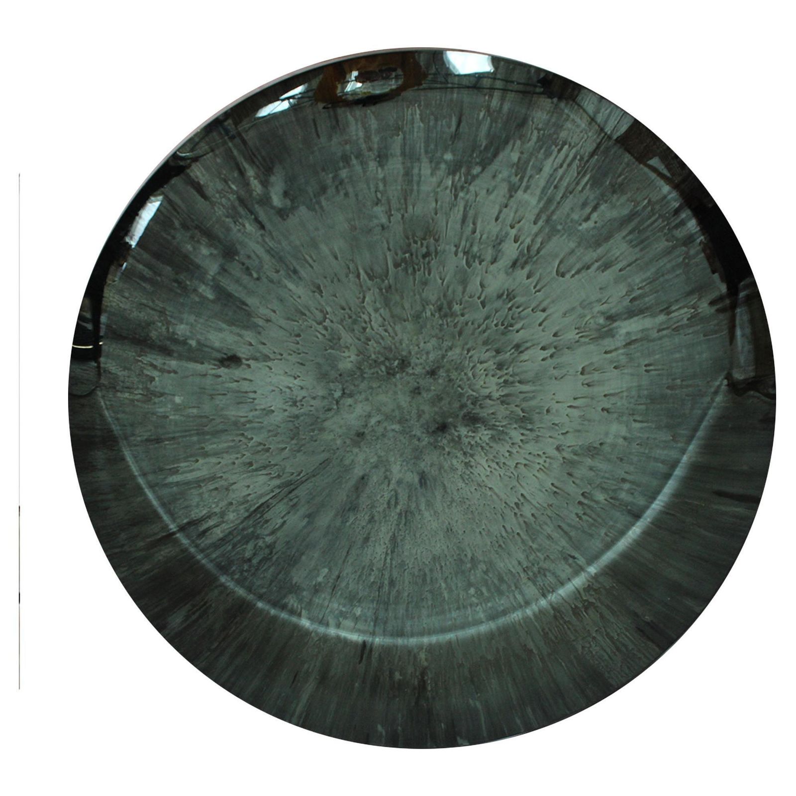 Modern Sculptural Concave Blue Glass Round French Mirror, Unique Piece