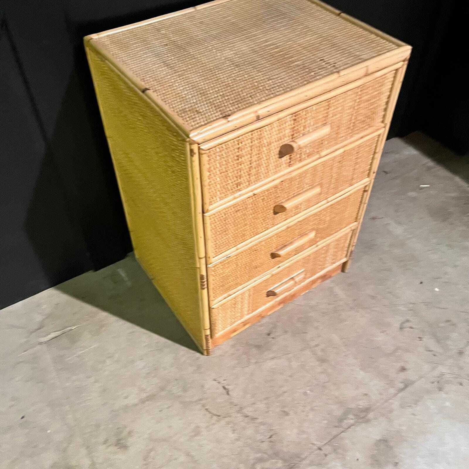 Mid Century Rattan 4 Drawer Bedside Table / Cupboard /Nightstand photo 335.0
