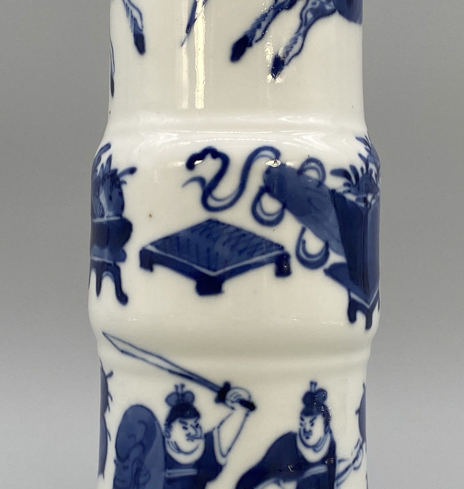 photo for sale Early 19thc Chinese Gu Shaped Kangxi Style Blue And White Porcelain Beaker Vase