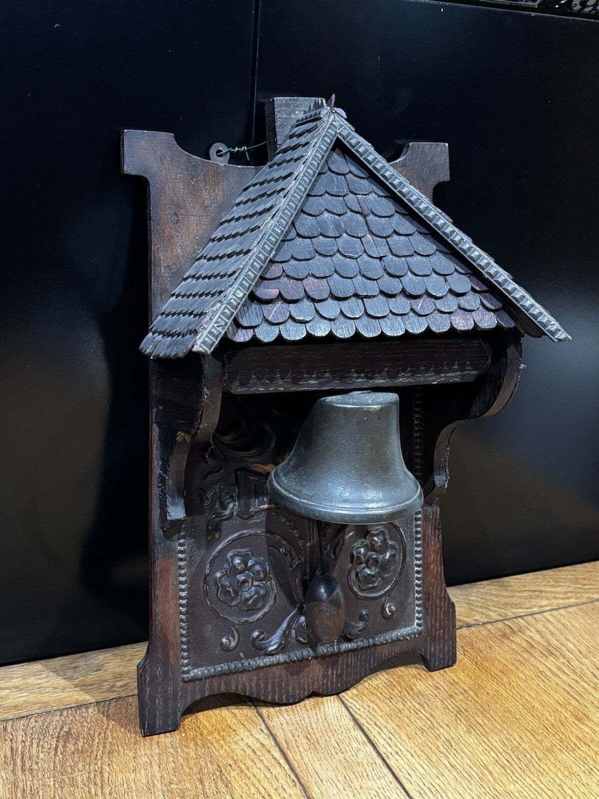 Edwardian Architectural Black Forest Wall Mounted Door Bell, Dinner Bell