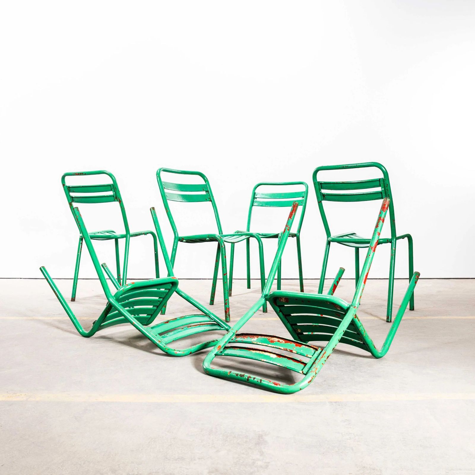 1950’s Original French Tolix Bright Green T2 Dining Chair – Set Of Six photo for sale