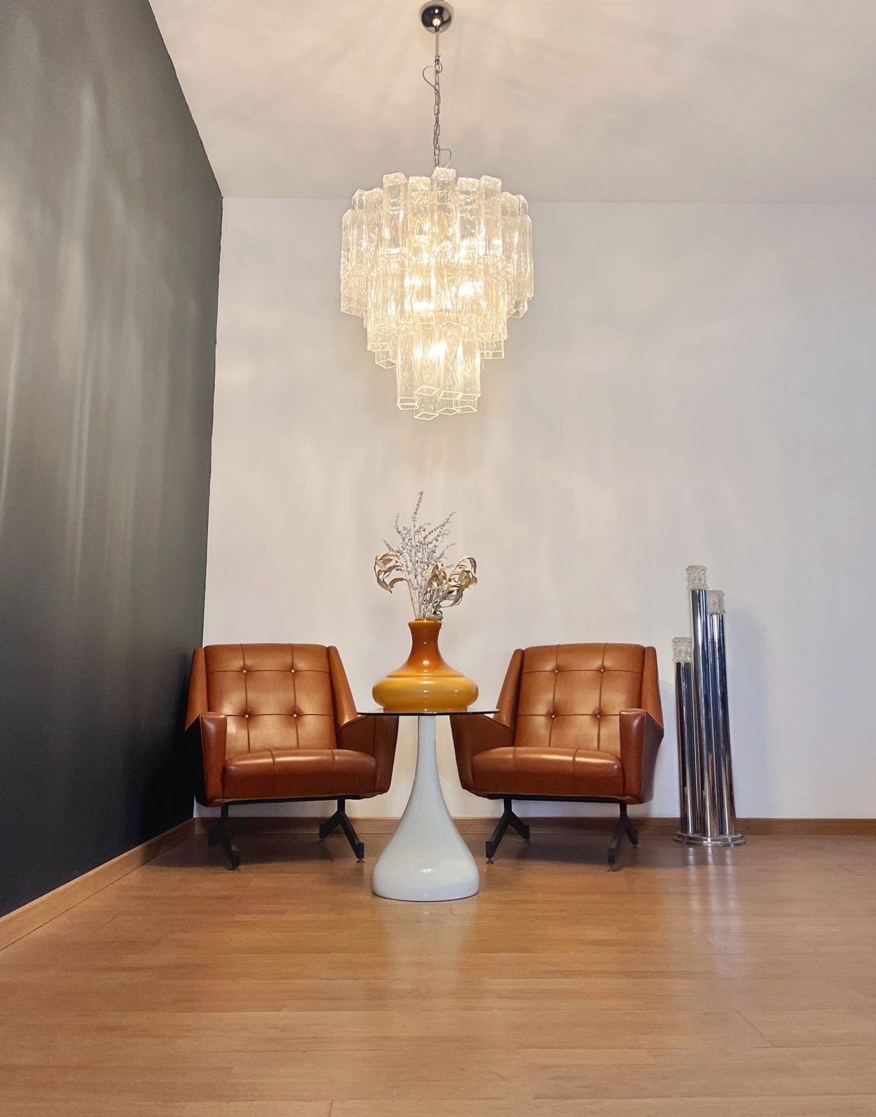 photo for sale Large Three Tier Murano Glass Tube Chandelier – 48 Glasses