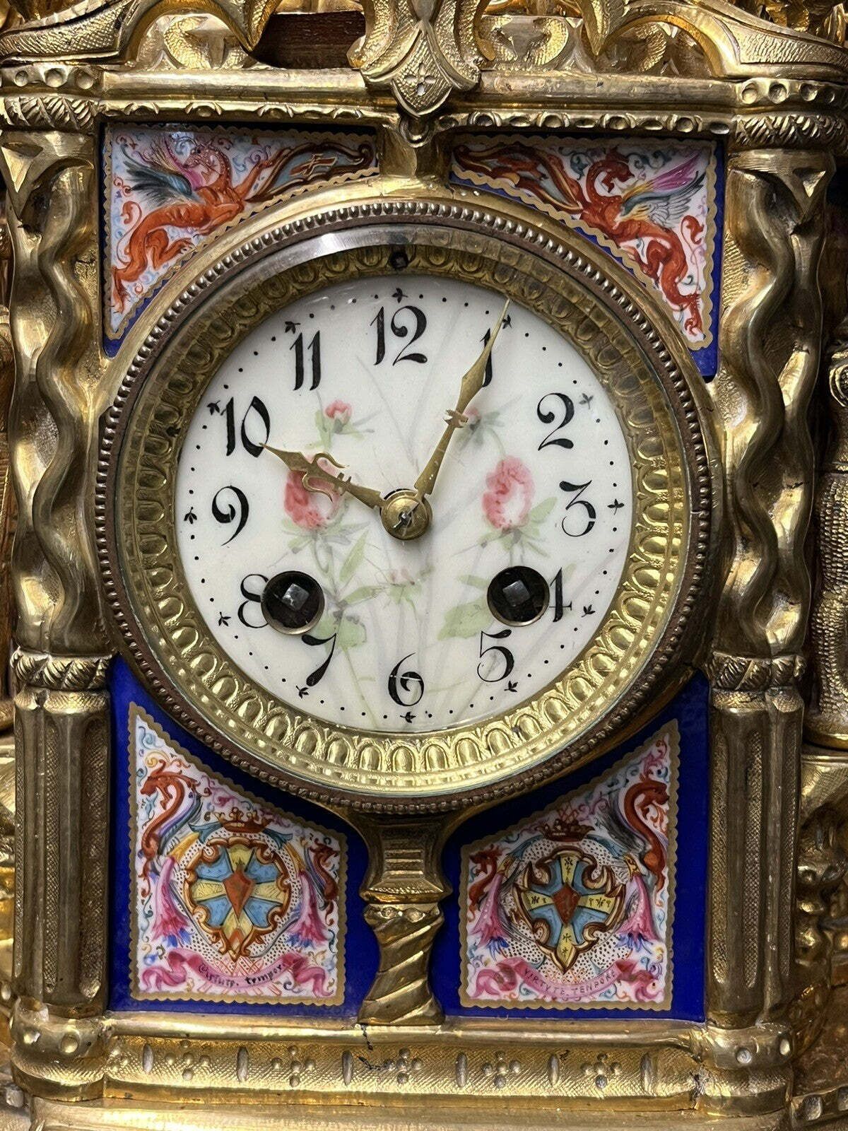 Victorian French Clock Under Dome, Porcelain Panels & Decoration Of Royalty. photo buy