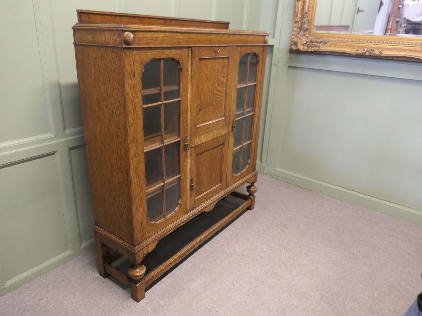 Arts And Crafts Golden Oak Display Cabinet, Bureau, Book Case photo for sale