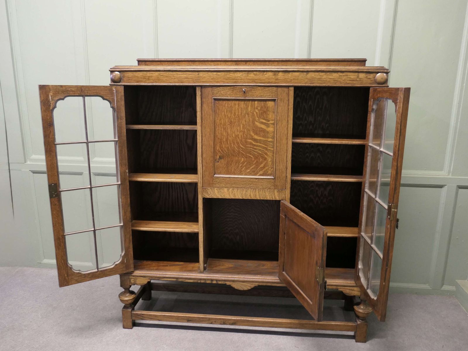 Arts And Crafts Golden Oak Display Cabinet, Bureau, Book Case photo vinterior