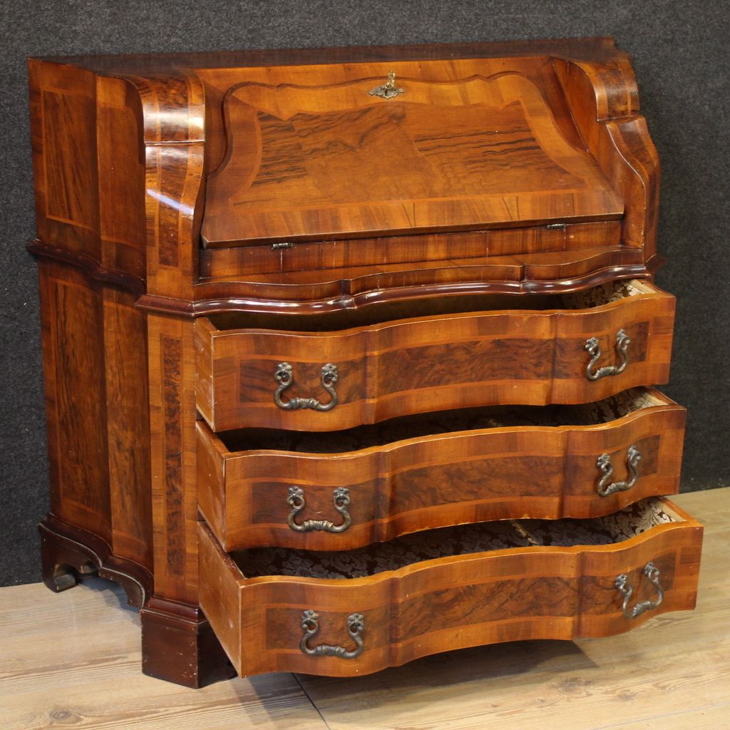 Furniture Venetian Bureau In Walnut Wood From The 20th Century photo