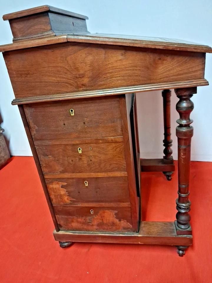Davenport Desk With Brass Cup Handles Lots Of Patina In Victorian Style photo 285.0