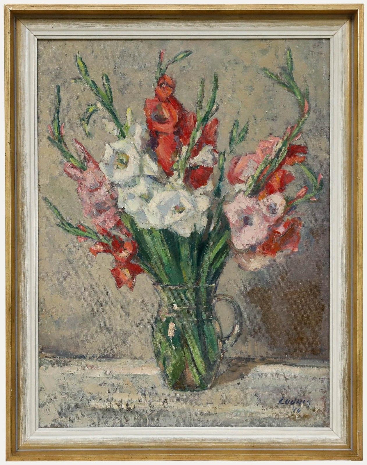 Ludwig 1946 Oil, Flowers In A Glass Pitcher
